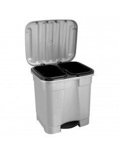 Tradineur - Cubo de basura con pedal y 2 compartimentos, plástico, contenedor basura, papelera con 2 cubos interiores, fabricado