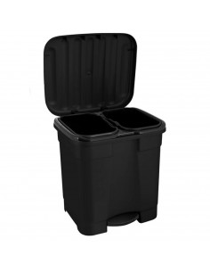 Tradineur - Cubo de basura con pedal y 2 compartimentos, contenedor basura, plástico, papelera con 2 cubos interiores, fabricado