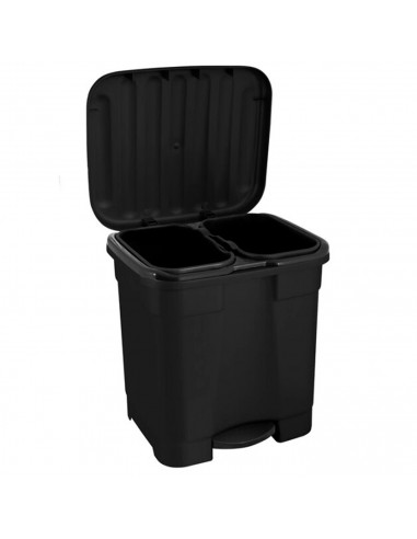 Tradineur - Cubo de basura con pedal y 2 compartimentos, contenedor basura, plástico, papelera con 2 cubos interiores, fabricado