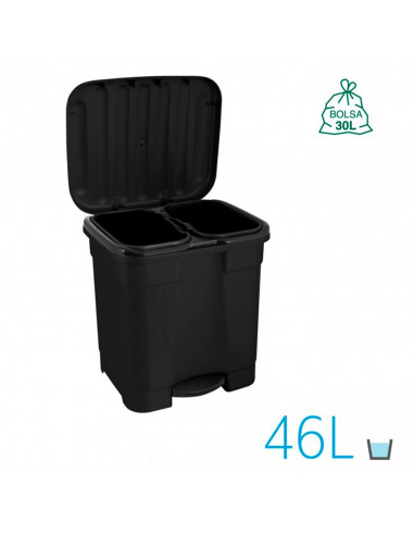 Tradineur - Cubo de basura con pedal y 2 compartimentos, contenedor basura, plástico, papelera con 2 cubos interiores, fabricado