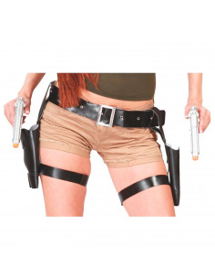 Tradineur - Cartuchera doble con pistolas para adulto, plástico y poliéster, accesorio para disfraces, carnaval, Halloween, cosp