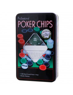 Tradineur - Set de 100 fichas de póker, caja metálica, incluye botón de dealer, regalo, cumpleaños, Navidad, juegos de mesa - 19
