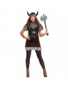 Tradineur - Disfraz de vikinga para adulto, poliéster, incluye cinta con cuernos, vestido y cinturón, atuendo de carnaval, Hallo