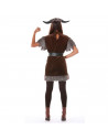 Tradineur - Disfraz de vikinga para adulto, poliéster, incluye cinta con cuernos, vestido y cinturón, atuendo de carnaval, Hallo
