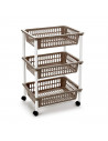 Tradineur - Carro verdulero marron topo modelo PLFT con ruedas 3 cestas 40 x 30 x 61,5 cm . Carrito portaobjetos estantes multiu