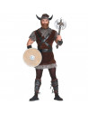 Tradineur - Disfraz de vikingo para adulto, 100% poliéster, incluye cinta con cuernos, manguitos, casaca y cinturones, atuendo d