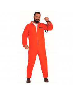 Tradineur - Disfraz de convicto para adulto, naranja, poliéster, incluye mono, preso, presidiario, cárcel, atuendo de carnaval,
