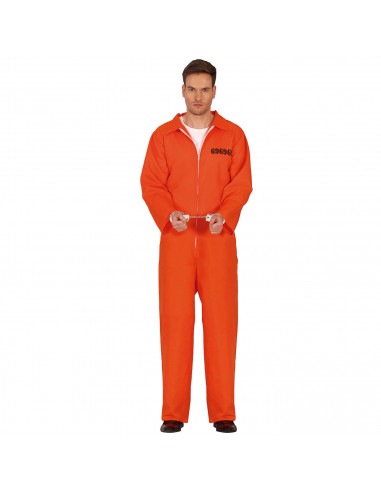 Tradineur - Disfraz de convicto para adulto, naranja, poliéster, incluye mono, preso, presidiario, cárcel, atuendo de carnaval,