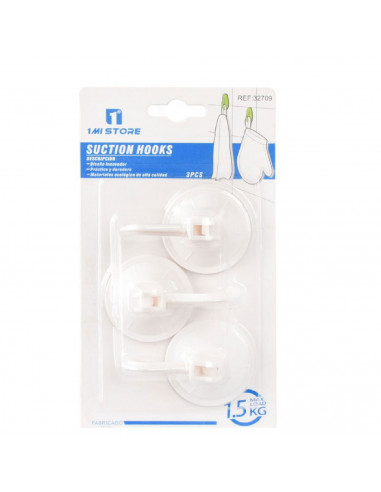 Pack de 3 colgadores de gancho con ventosa reutilizables sin agujeros para cocina baño