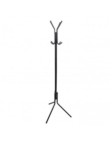 Perchero de pie metálico negro 8 ganchos 170 x 48 cm. Soporte para abrigos y sombreros, estilo minimalista, para recibidor u ofi