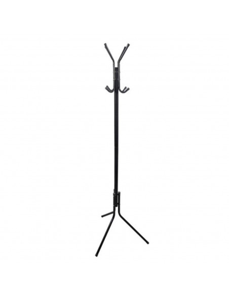 Perchero de pie metálico negro 8 ganchos 170 x 48 cm. Soporte para abrigos y sombreros, estilo minimalista, para recibidor u ofi