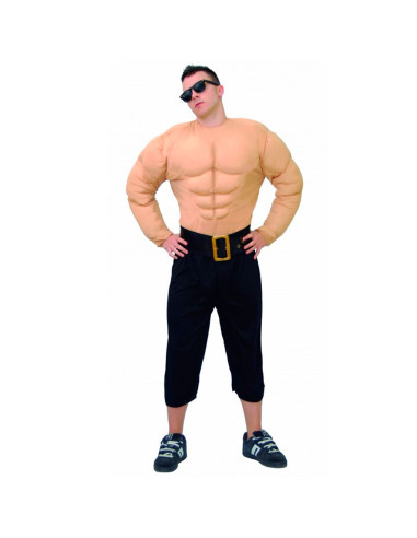 Tradineur - Disfraz de forzudo para adulto, poliéster, incluye camisa, torso musculoso, atuendo de carnaval, Halloween, cosplay
