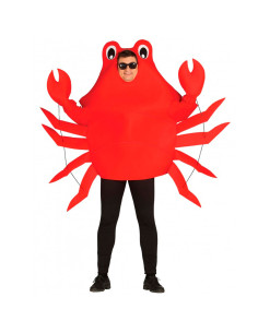 Tradineur - Disfraz de cangrejo rojo para adulto, poliéster, incluye túnica con capucha y guantes, atuendo de carnaval, Hallowee