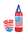 Tradineur - Saco de boxeo de juguete con guantes, PVC, diseño con bandera de Estados Unidos, USA, infantil, niños, deporte (Rojo