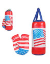 Tradineur - Saco de boxeo de juguete con guantes, PVC, diseño con bandera de Estados Unidos, USA, infantil, niños, deporte (Rojo