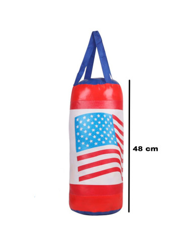 Tradineur - Saco de boxeo de juguete con guantes, PVC, diseño con bandera de Estados Unidos, USA, infantil, niños, deporte (Rojo