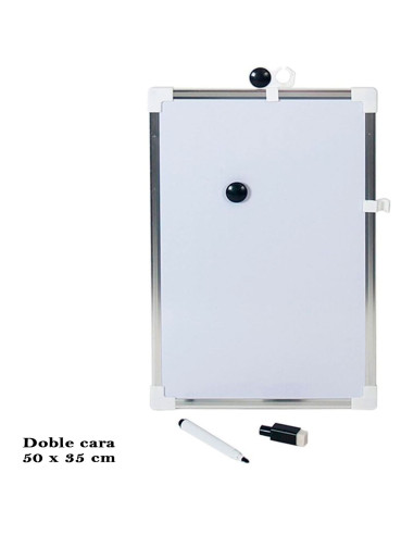 Tradineur - Pizarra Magnética de doble cara con bolígrafo y 2 imanes - Marco de Aluminio - Fácil de borrar y colocar - Ideal par