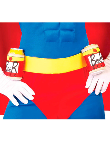 Tradineur - Disfraz de Beerman para adulto, poliéster, incluye mono, capa y cinturón para cervezas, superhéroe, atuendo musculos