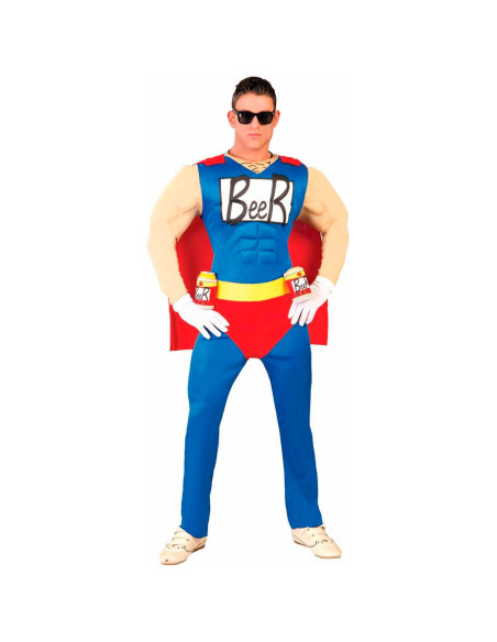 Tradineur - Disfraz de Beerman para adulto, 100% poliéster, incluye mono, capa y cinturón para cervezas, superhéroe, atuendo mus Tradineur - Disfraz de Beerman para adulto, 100% poliéster, incluye mono, capa y cinturón para cervezas, superhéroe, atuendo mus