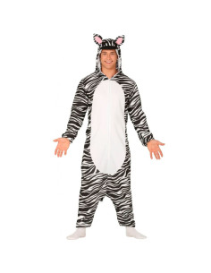 Tradineur - Disfraz de cebra para adulto, poliéster, incluye mono con capucha y cola, atuendo de carnaval, Halloween, cosplay (H