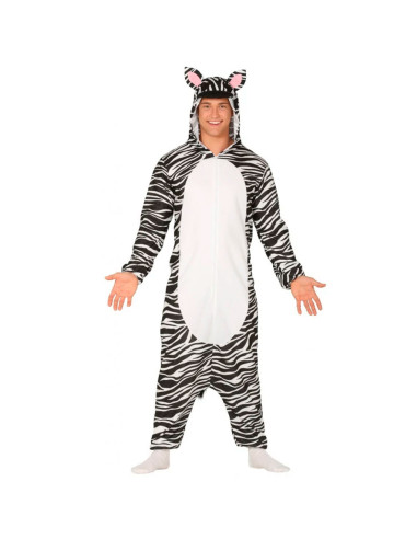 Tradineur - Disfraz de cebra para adulto, poliéster, incluye mono con capucha y cola, atuendo de carnaval, Halloween, cosplay (H