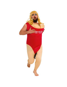 Tradineur - Disfraz de vigilante de la playa para adulto, 100% poliéster, incluye mono y pechos, atuendo de carnaval, Halloween,
