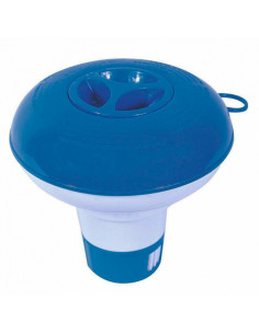 Dispensador de cloro pequeño retractil, dosificador químico flotador para piscina 12,5 cm, dial ajustable, color azul