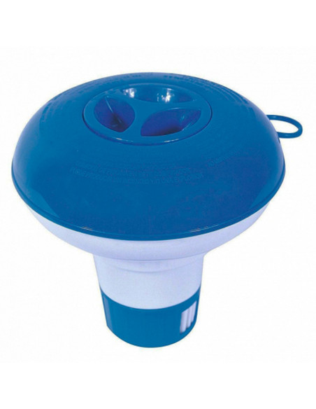 Dispensador de cloro pequeño retractil, dosificador químico flotador para piscina 12,5 cm, dial ajustable, color azul