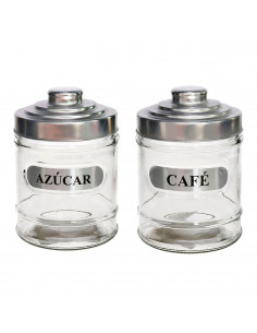 Set de azucarero y tarro para café de cristal 700 ml, botes para azúcar y café transparentes con tapa de aluminio 14,5 x 10 cm,