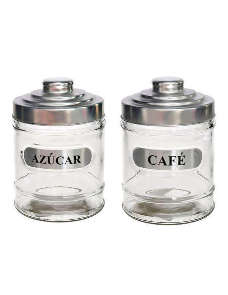 Set de azucarero y tarro para café de cristal 700 ml, botes para azúcar y café transparentes con tapa de aluminio 14,5 x 10 cm,