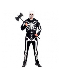 Tradineur - Disfraz de esqueleto, mono de color negro con diseño de huesos color blanco para adultos para carnaval, halloween y