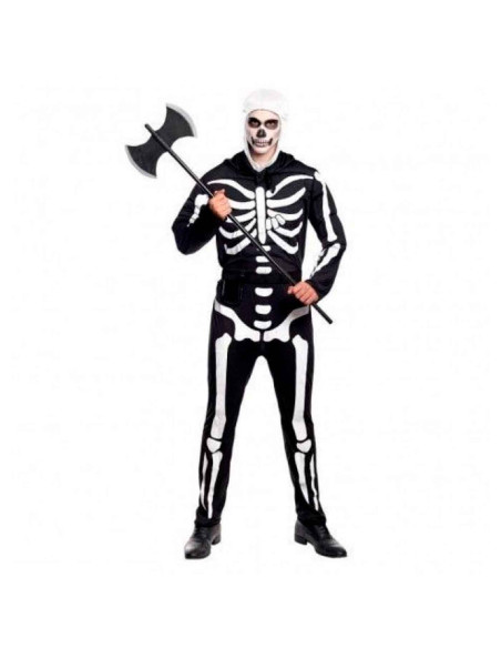 Tradineur - Disfraz de esqueleto, mono de color negro con diseño de huesos color blanco para adultos para carnaval, halloween y Tradineur - Disfraz de esqueleto, mono de color negro con diseño de huesos color blanco para adultos para carnaval, halloween y