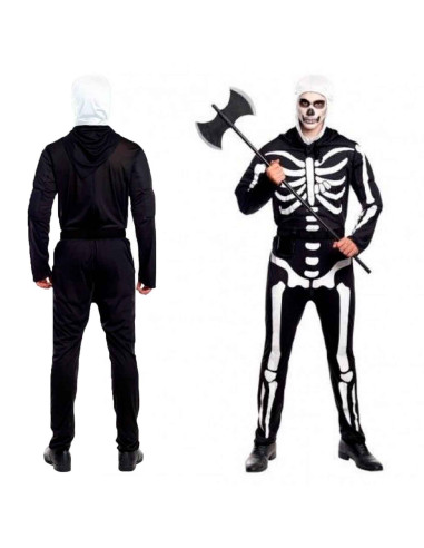 Tradineur - Disfraz de esqueleto, mono de color negro con diseño de huesos color blanco para adultos para carnaval, halloween y