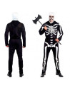 Tradineur - Disfraz de esqueleto, mono de color negro con diseño de huesos color blanco para adultos para carnaval, halloween y