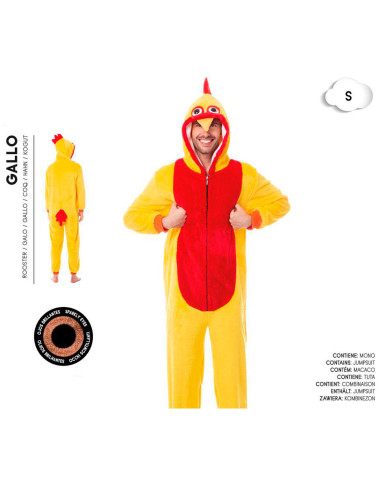 Tradineur - Disfraz de gallo para adulto, poliéster, incluye mono con capucha, atuendo divertido de carnaval, Halloween, cosplay