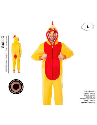 Tradineur - Disfraz de gallo para adulto, poliéster 100%, incluye mono con capucha, atuendo divertido de carnaval, Halloween, co