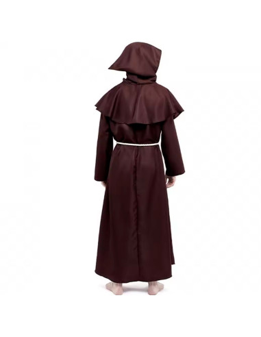 Tradineur - Disfraz de monje marrón para adulto, poliéster, incluye túnica, capucha, cinturón y colgante, atuendo de carnaval, H
