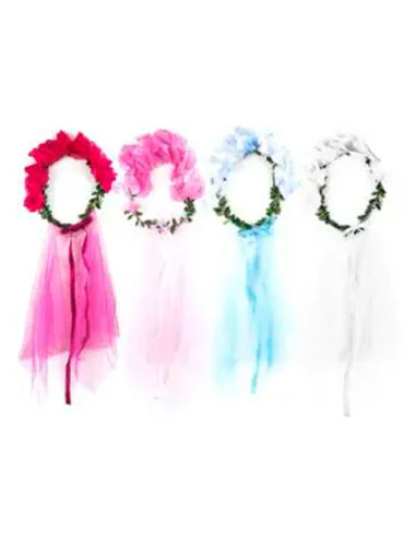 Tradineur - Diadema Hawaiana con ramas mojas y velo con una caída de 75 cm - Ideal para toda fiesta de Halloween o Carnaval - Ro
