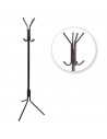 Perchero de pie metálico negro 8 ganchos 170 x 48 cm. Soporte para abrigos y sombreros, estilo minimalista, para recibidor u ofi