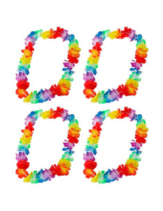 Tradineur - Pack de 4 Collares de flores hawaianas grandes multicolor - Diámetro aprox: 32 cm - Ideal para disfraces en fiestas,