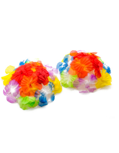 Tradineur - Pack de 3 sostenes hawaianos con flores - Ideal para fiestas de disfraces como carnaval o Halloween - Ø 14 x 6 cm -