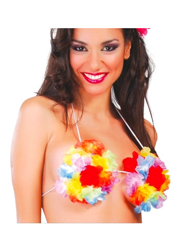 Tradineur - Pack de 3 sostenes hawaianos con flores - Ideal para fiestas de disfraces como carnaval o Halloween - Ø 14 x 6 cm -