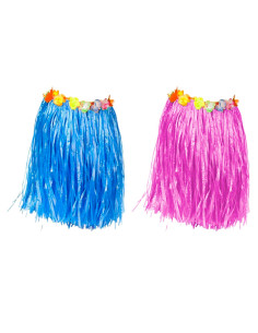 Tradienur - Pack de 2 faldas Hawaianas de 60 cm - Fabricado en poliéster - Ideal para fiestas de disfraces, carnaval o Halloween