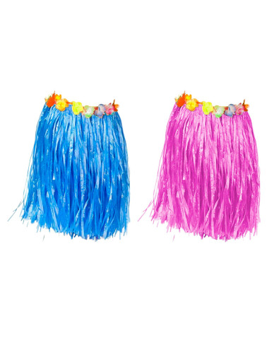 Tradienur - Pack de 2 faldas Hawaianas de 60 cm - Fabricado en poliéster - Ideal para fiestas de disfraces, carnaval o Halloween