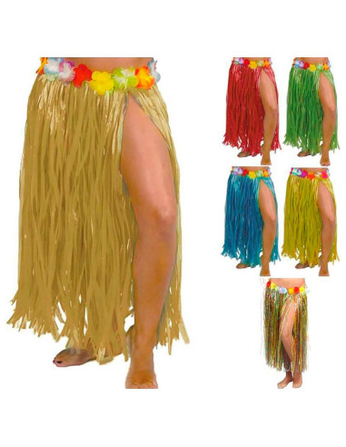 Tradienur - Pack de 2 faldas Hawaianas de 60 cm - Fabricado en poliéster - Ideal para fiestas de disfraces, carnaval o Halloween