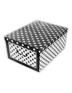 Tradineur - Caja de cartón con asas plegable - Diseño de lunares - Almacenamiento, organizador de ropa, juguetes, libros - 51 x