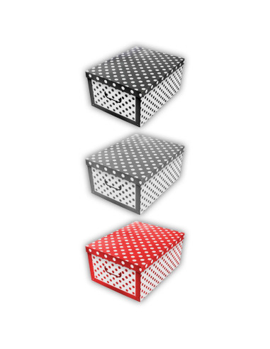 Tradineur - Caja de cartón con asas plegable - Diseño de lunares - Almacenamiento, organizador de ropa, juguetes, libros - 51 x