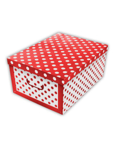 Tradineur - Caja de cartón con asas plegable - Diseño lunares - Almacenamiento, organizador de ropa, juguetes, libros - 51 x 37