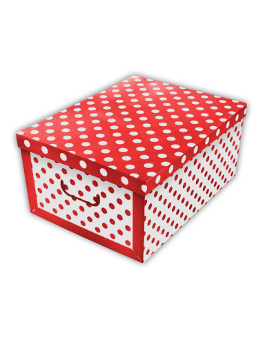 Tradineur - Caja de cartón con asas plegable - Diseño lunares - Almacenamiento, organizador de ropa, juguetes, libros - 51 x 37
