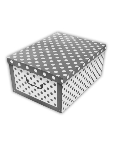 Tradineur - Caja de cartón con asas plegable - Diseño de lunares - Almacenamiento, organizador de ropa, juguetes - 51 x 37 x 24